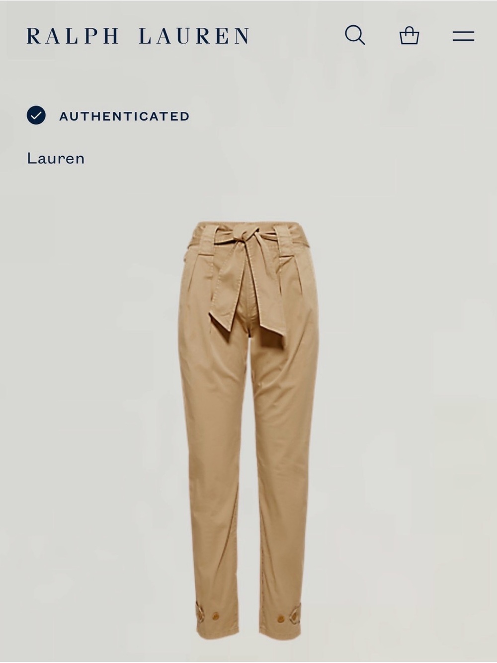 NWT Ralph Lauren High Rise Paperbag Waist Tie-Belt Cotton Trousers Pants Sz 2